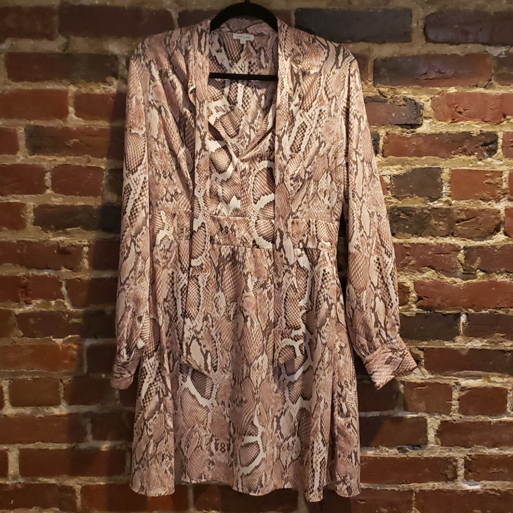River Island Neck Tie Dress In Snake Print